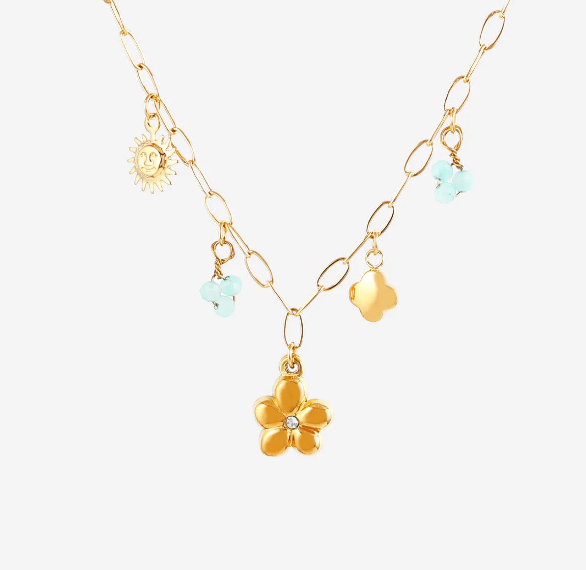 Collier avec breloque fleur et perles