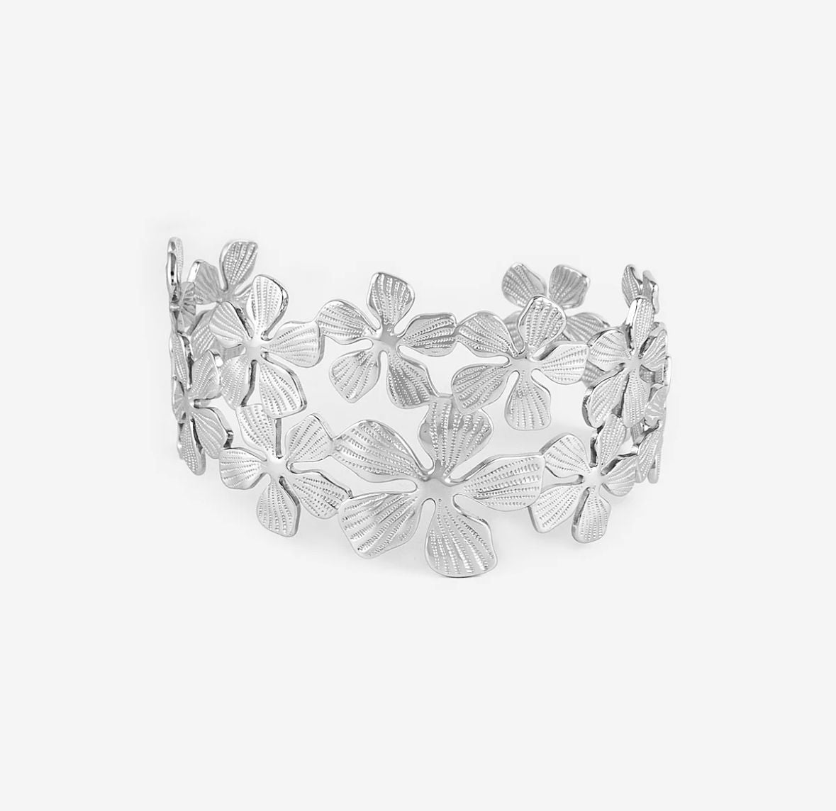 Bracelet ouvert avec fleur épaisse reliée