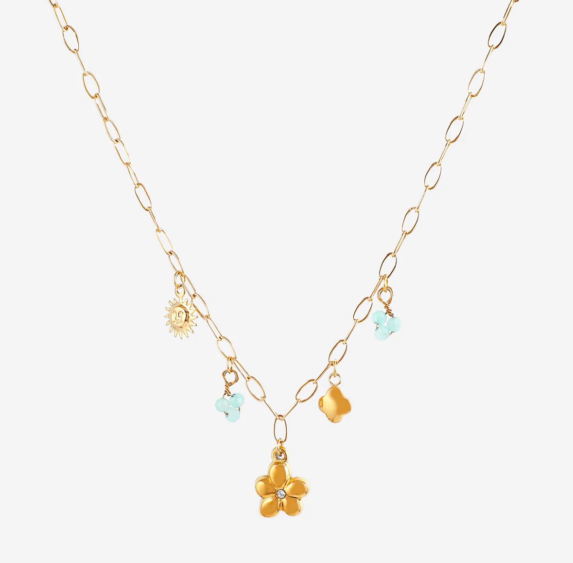 Collier avec breloque fleur et perles
