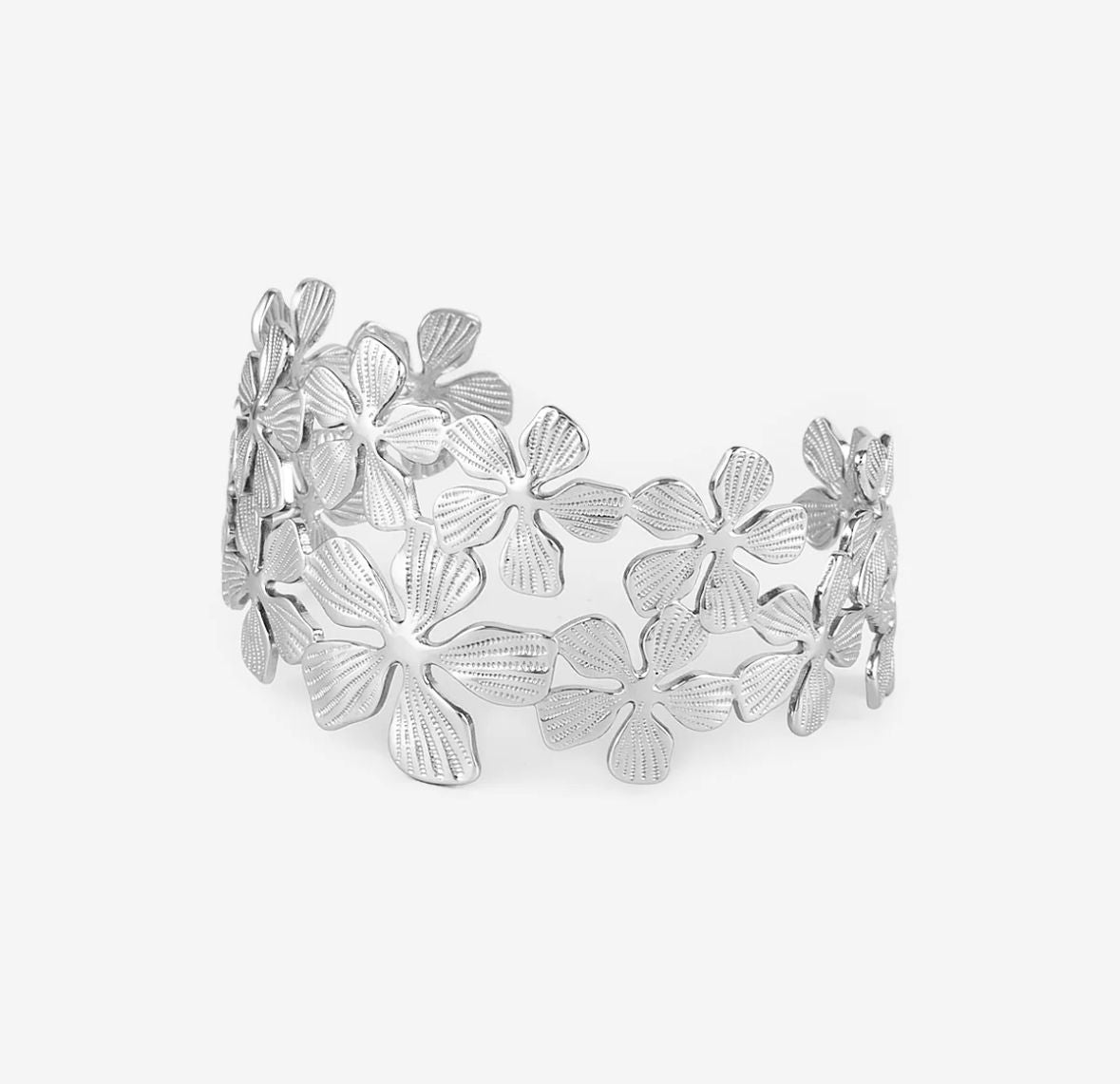 Bracelet ouvert avec fleur épaisse reliée