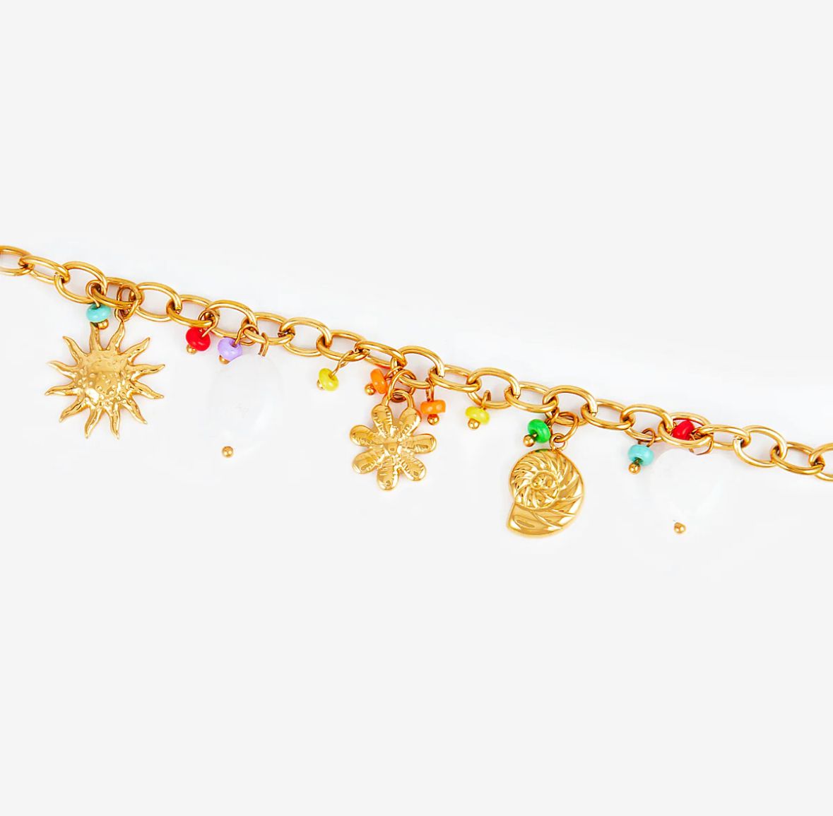 Bracelet avec pendentif Soleil, pierre naturelle et fleur